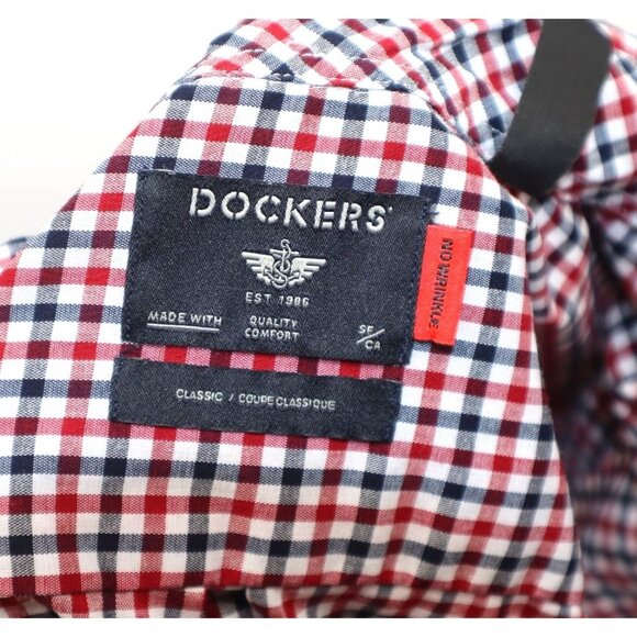 Dockers Mens Classic Fit Red Navy Gingham Button-Down Long Sleeve Shirt Size XL - Picture 2 of 9